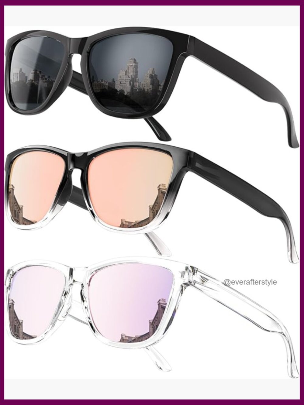 Polarized UV400 Protection Square Sunglasses for Women, 3 Pack